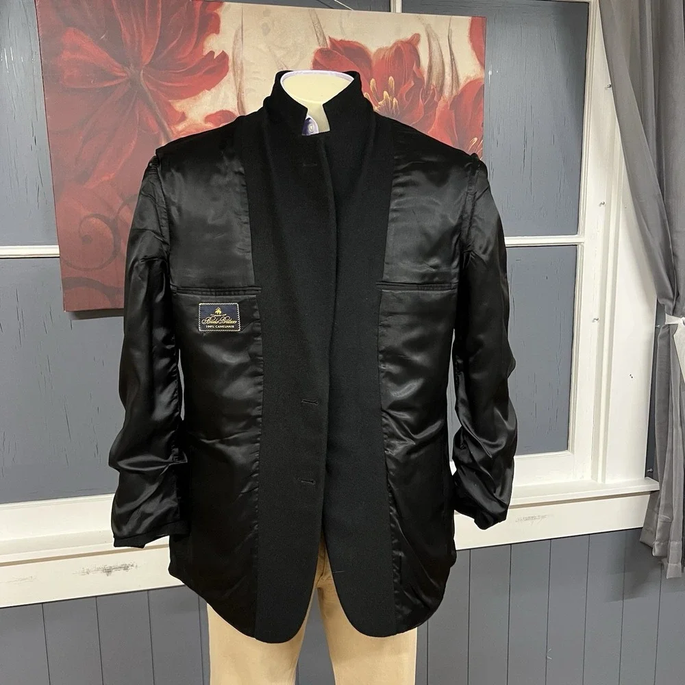 Vintage Brooks Brothers Camel Hair Blazer Jacket Sport Coat Mens 42R Black